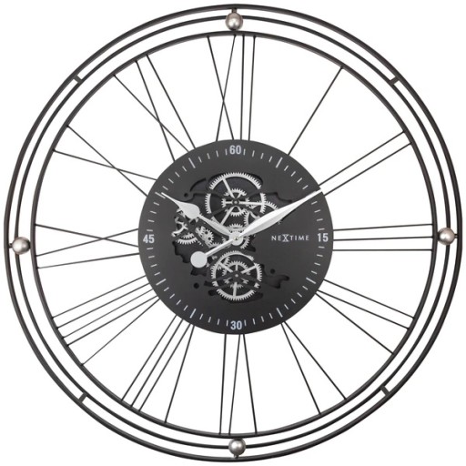 Ceas de perete NeXtime Roman Gear XXL 90.5cm  negru-argintiu
