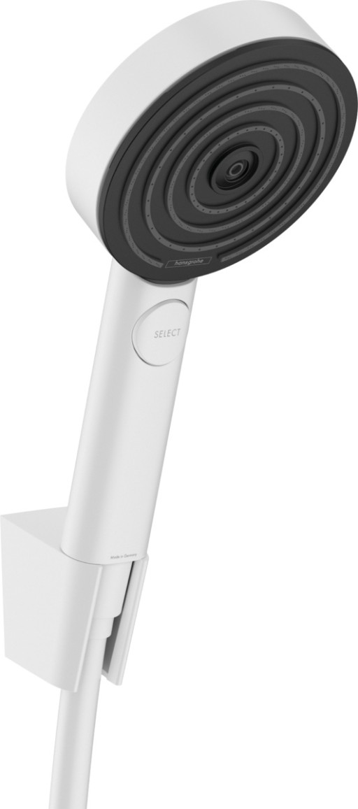Set de dus Hansgrohe Pulsify Select 105 Relaxation  cu 3 tipuri de jet  agatatoare si furtun 1 25m  alb mat