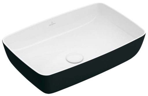 Lavoar tip bol Villeroy & Boch Artis 58x38cm  fara orificiu baterie  fara preaplin  montare pe blat  Coal Black