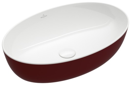 Lavoar tip bol Villeroy & Boch Artis 61x41cm  fara orificiu baterie  fara preaplin  montare pe blat  Bordeaux