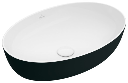 Lavoar tip bol Villeroy & Boch Artis 61x41cm  fara orificiu baterie  fara preaplin  montare pe blat  Coal Black