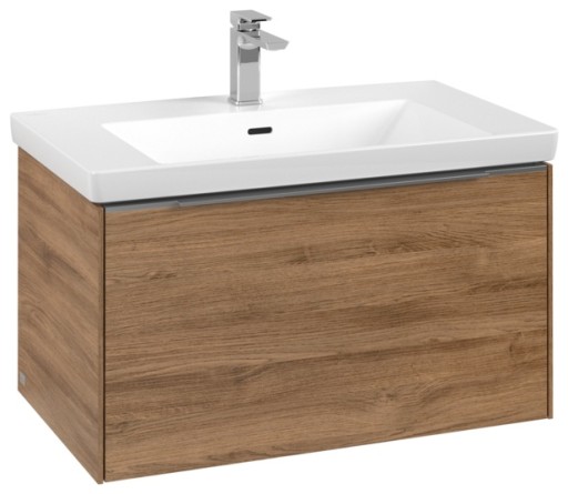 Dulap baza suspendat Villeroy & Boch Subway 3.0 cu iluminare  78x44x46cm  Oak Kansas  maner aluminiu