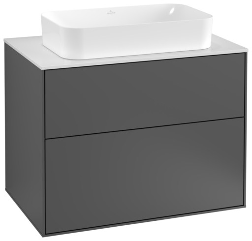 Dulap baza suspendat Villeroy & Boch Finion 80x59x50cm  tip blat  Anthracite Matt Laquer / Glass White Matt