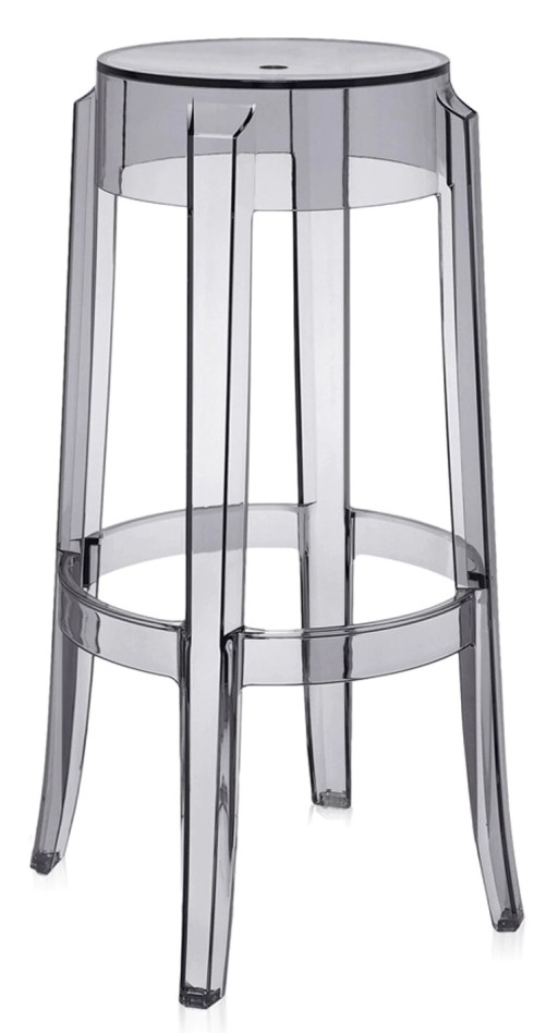 Set 2 scaune bar Kartell Charles Ghost 2005 design Philippe Starck  h75cm  gri transparent