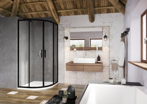 Cabina de dus semirotunda Ravak Blix Slim BLSCP4 80x80cm  profil negru