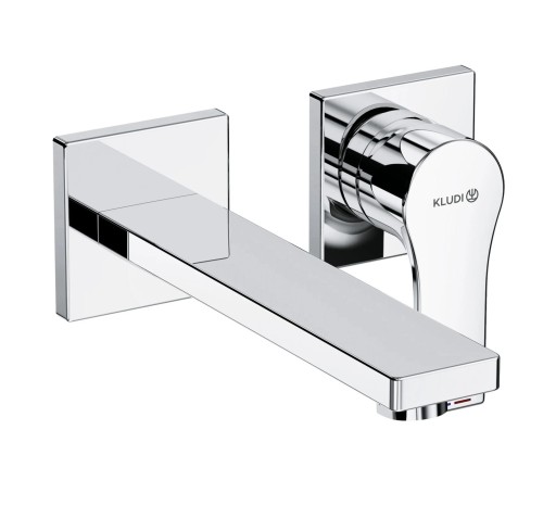 Baterie lavoar Kludi Zenta SL de perete  din doua elemente  pipa 180mm  fara ventil  montaj incastrat  necesita corp ingropat