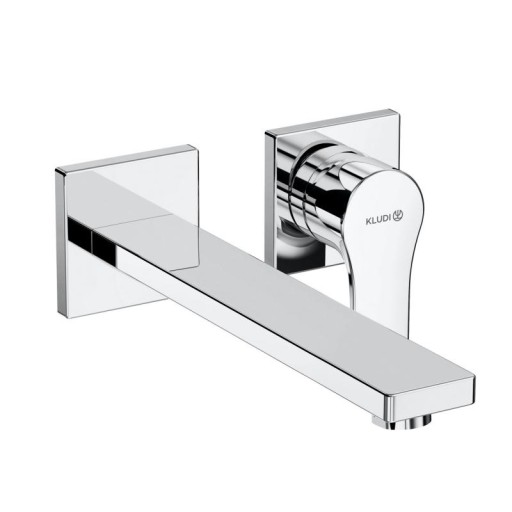 Baterie lavoar Kludi Zenta SL de perete  din doua elemente  pipa 230mm  fara ventil  montaj incastrat  necesita corp ingropat