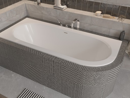 Cada baie asimetrica Besco Avita Slim + 170x75cm  varianta stanga  include sifon cu preaplin cromat