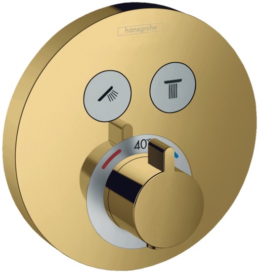 Baterie cada - dus termostatata Hansgrohe ShowerSelect S cu montaj incastrat  necesita corp ingropat  gold optic lustruit