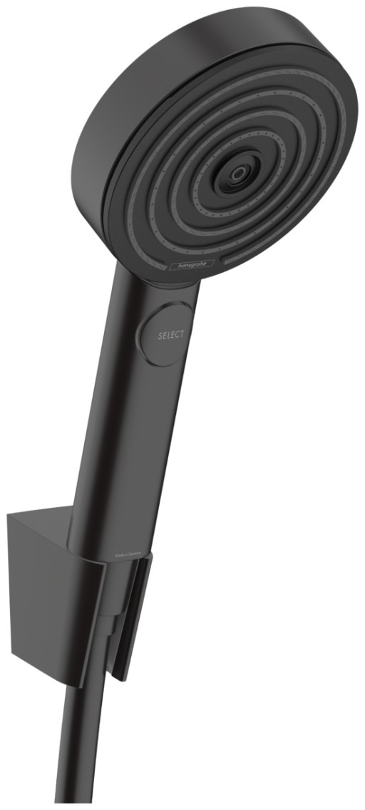 Set de dus Hansgrohe Pulsify Select 105 Relaxation  cu 3 tipuri de jet  agatatoare si furtun 1 6 m  negru mat