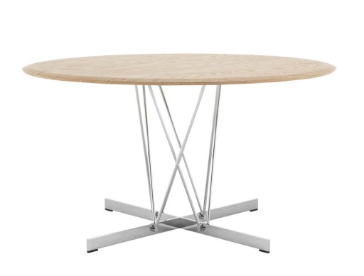Masa Kartell Viscount of Wood design Philippe Stark  d130 cm  h72cm  baza crom  blat frasin