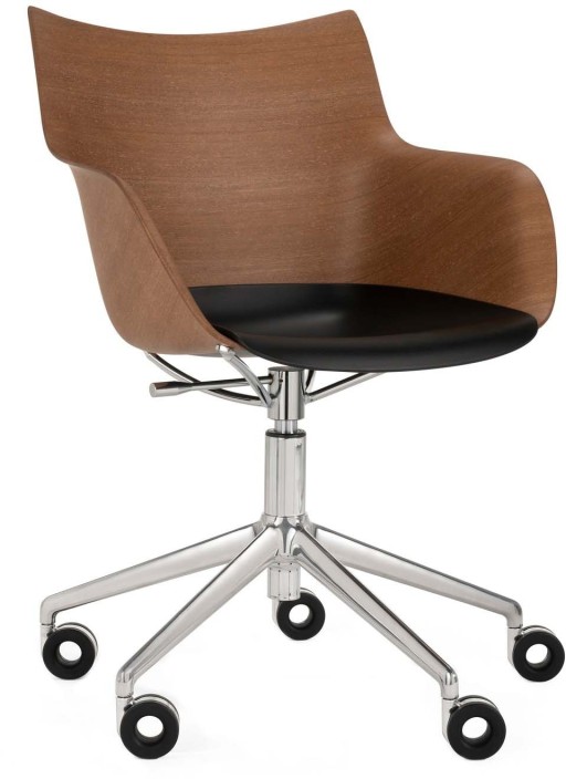 Scaun birou Kartell Q/Wood design Philippe Stark  baza crom  Dark Wood