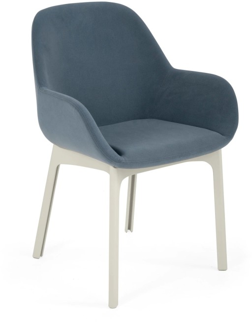 Scaun Kartell Clap design Patricia Urquiola  baza alb  tapiterie Aquaclean albastru pudrat