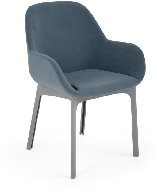 Scaun Kartell Clap design Patricia Urquiola  baza gri  tapiterie Aquaclean albastru pudrat