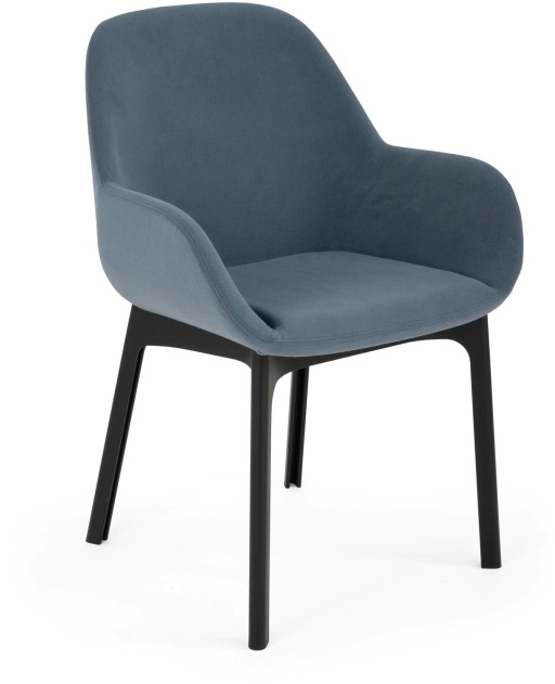 Scaun Kartell Clap design Patricia Urquiola  baza negru  tapiterie Aquaclean albastru pudrat
