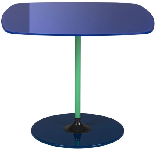 Masuta Kartell Thierry design Piero Lissoni  45x45x45cm  baza metal  blat sticla  albastru