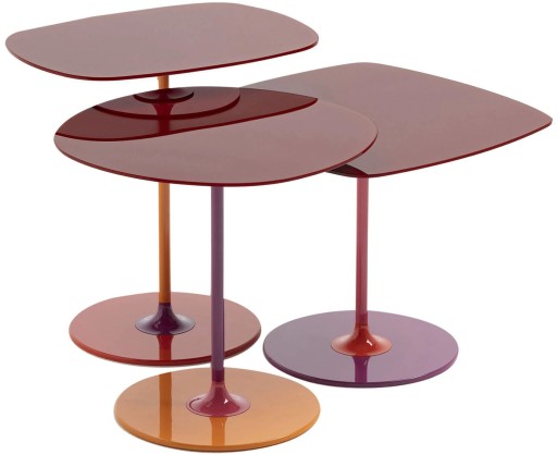 Set 3 masute Kartell Thierry design Piero Lissoni  baza metal  blat sticla  burgundy