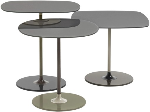 Set 3 masute Kartell Thierry design Piero Lissoni  baza metal  blat sticla  gri