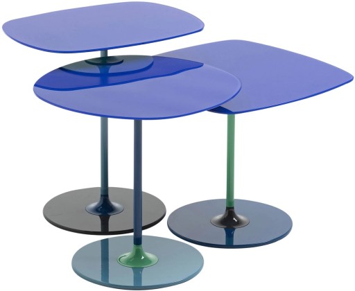 Set 3 masute Kartell Thierry design Piero Lissoni  baza metal  blat sticla  albastru