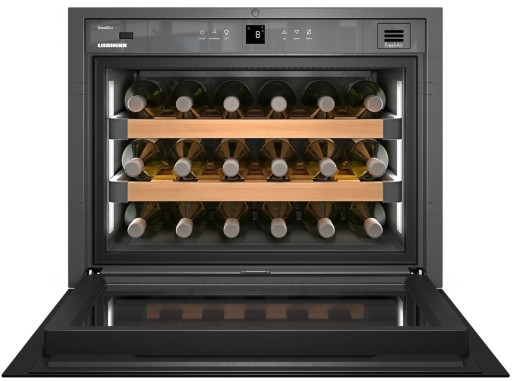 Vitrina de vinuri incorporabila Liebherr GrandCru WKEgb 582  18 sticle  Super Silent  usa sticla  clasa G  montare sub blat  negru
