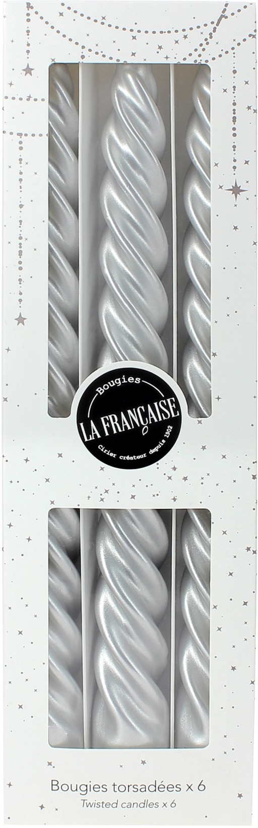 Set 6 lumanari La Francaise Colorama de Fetes Twist'n Light  h255mm  argintiu