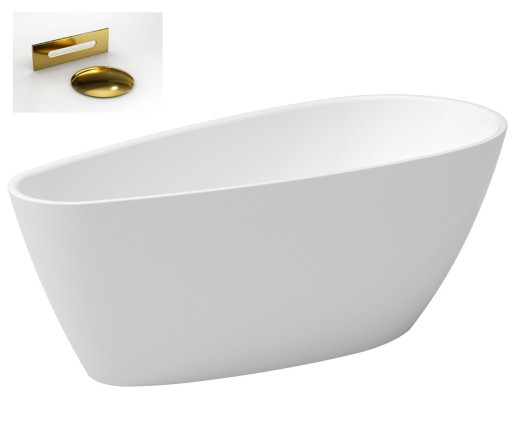 Cada freestanding Besco Goya A-line 160x73cm alba  ventil si preaplin auriu