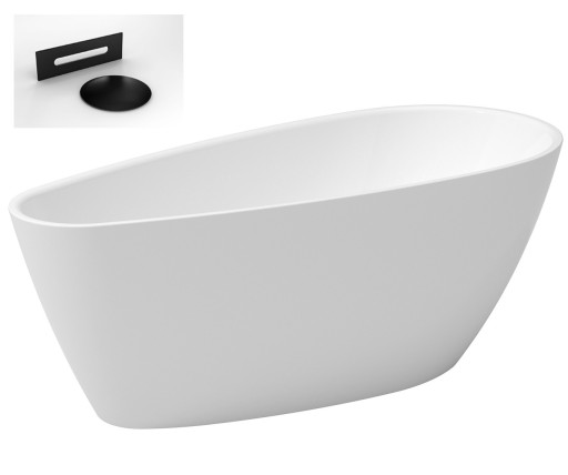 Cada freestanding Besco Goya A-line 170x80cm alba  ventil si preaplin negru mat