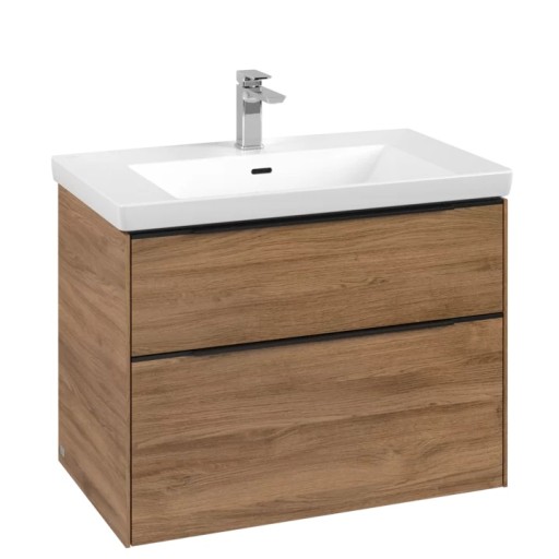 Dulap baza suspendat Villeroy & Boch Subway 3.0 772x576x478 mm cu doua sertare  Oak Kansas  maner Volcano Black