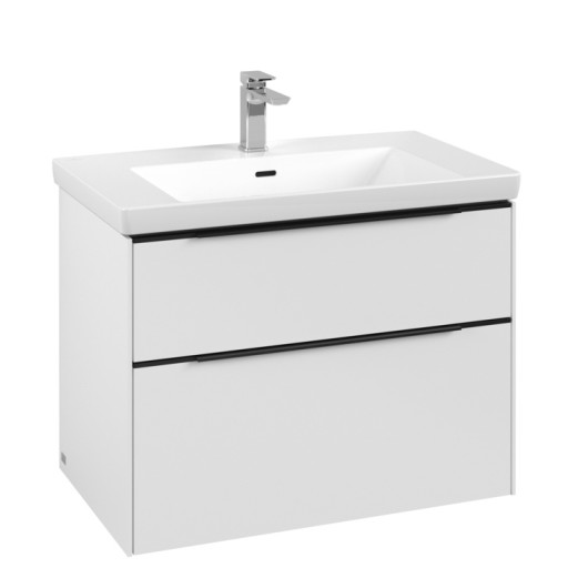 Dulap baza suspendat Villeroy & Boch Subway 3.0 772x576x478 mm cu doua sertare  Pure White  maner Volcano Black