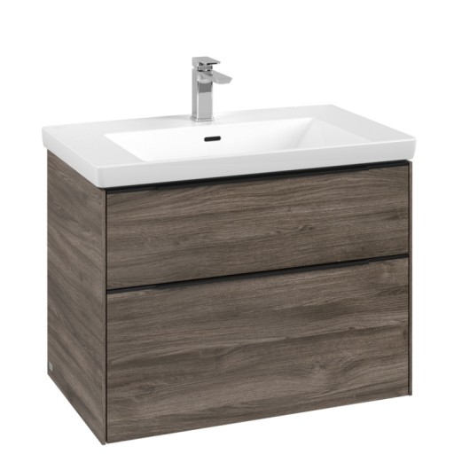 Dulap baza suspendat Villeroy & Boch Subway 3.0 772x576x478 mm cu doua sertare  Stone Oak  maner Volcano Black