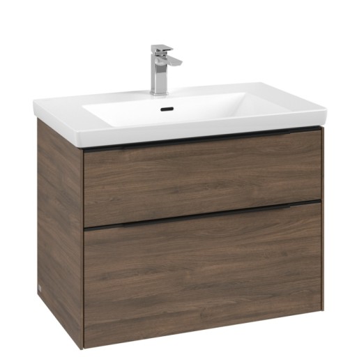 Dulap baza suspendat Villeroy & Boch Subway 3.0 772x576x478 mm cu doua sertare  Arizona Oak  maner Volcano Black