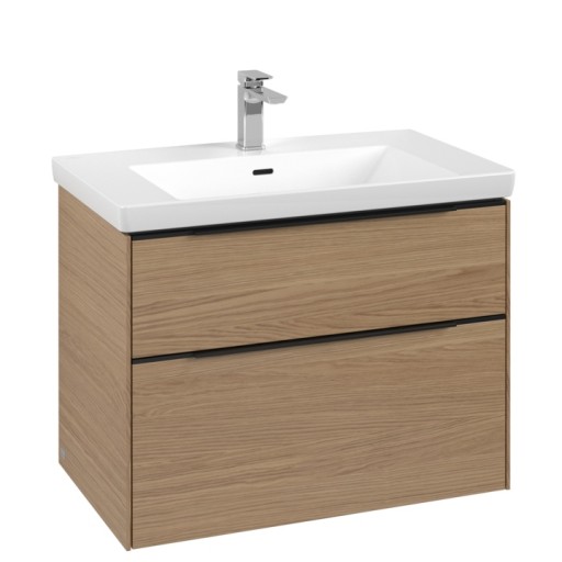 Dulap baza suspendat Villeroy & Boch Subway 3.0 772x576x478 mm cu doua sertare  Nordic Oak  maner Volcano Black
