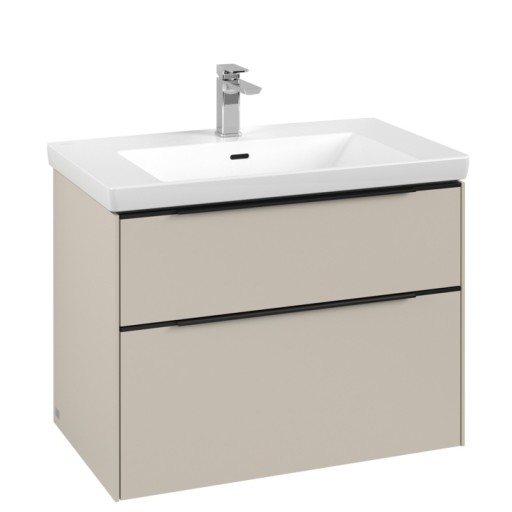 Dulap baza suspendat Villeroy & Boch Subway 3.0 772x576x478 mm cu doua sertare  Cashmere Grey  maner Volcano Black
