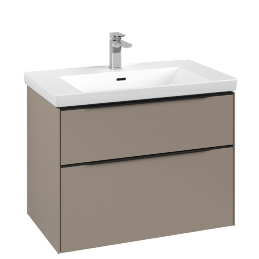 Dulap baza suspendat Villeroy & Boch Subway 3.0 772x576x478 mm cu doua sertare  Taupe  maner Volcano Black