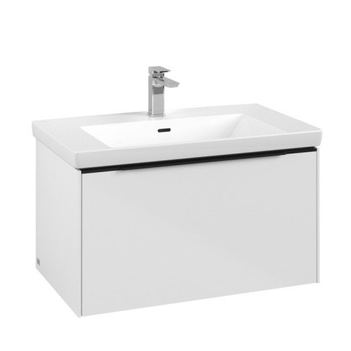 Dulap baza suspendat Villeroy & Boch Subway 3.0 772x429x478 mm cu un singur sertar  Brilliant White  maner Volcano Black