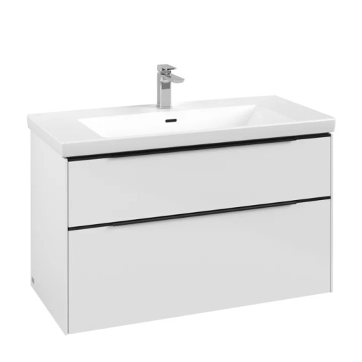 Dulap baza suspendat Villeroy & Boch Subway 3.0 973x576x478 mm cu doua sertare  Brilliant White  maner Volcano Black