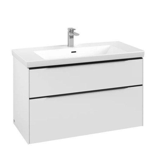 Dulap baza suspendat Villeroy & Boch Subway 3.0 973x576x478 mm cu doua sertare  Pure White  maner Volcano Black