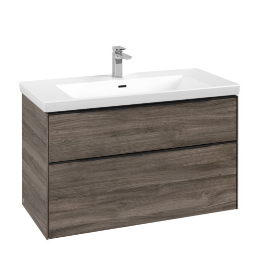 Dulap baza suspendat Villeroy & Boch Subway 3.0 973x576x478 mm cu doua sertare  Stone Oak  maner Volcano Black