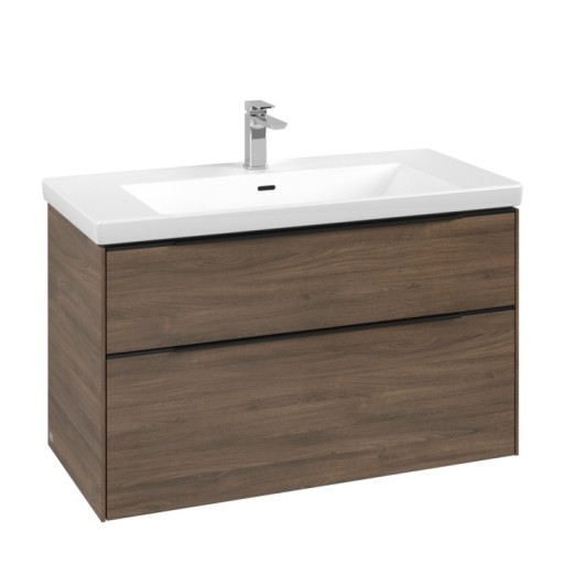 Dulap baza suspendat Villeroy & Boch Subway 3.0 973x576x478 mm cu doua sertare  Arizona Oak  maner Volcano Black