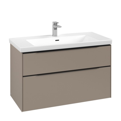 Dulap baza suspendat Villeroy & Boch Subway 3.0 973x576x478 mm cu doua sertare  Taupe  maner Volcano Black