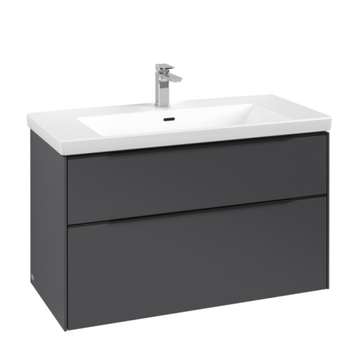 Dulap baza suspendat Villeroy & Boch Subway 3.0 973x576x478 mm cu doua sertare  Graphite  maner Volcano Black
