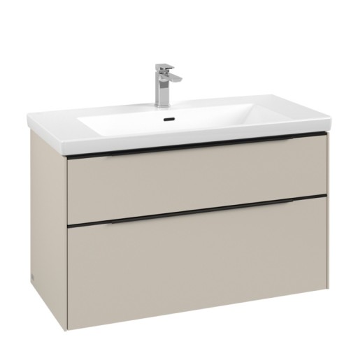 Dulap baza suspendat Villeroy & Boch Subway 3.0 973x576x478 mm cu doua sertare  Cashmere Grey  maner Volcano Black