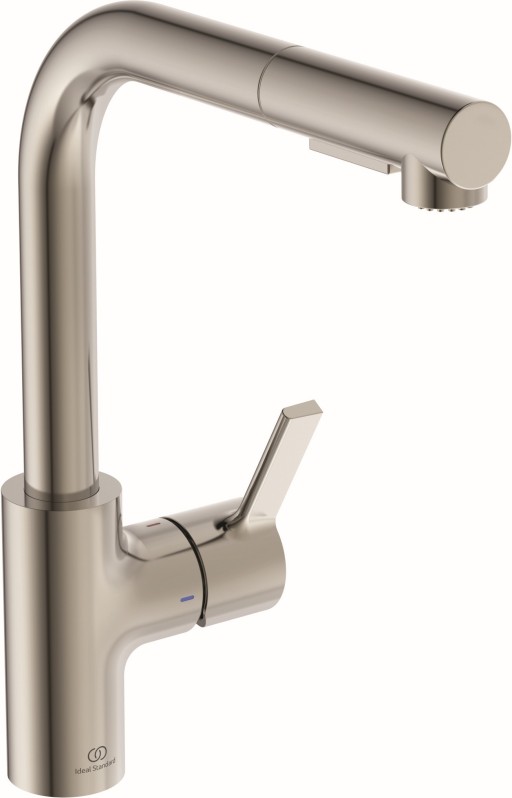 Baterie bucatarie Ideal Standard Gusto  295mm  pipa extractibila L rotativa  silver storm