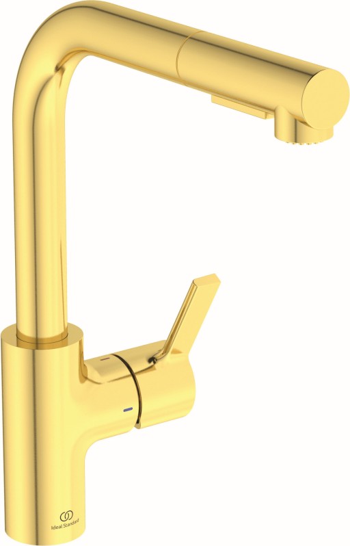 Baterie bucatarie Ideal Standard Gusto  295mm  pipa extractibila L rotativa  brushed gold