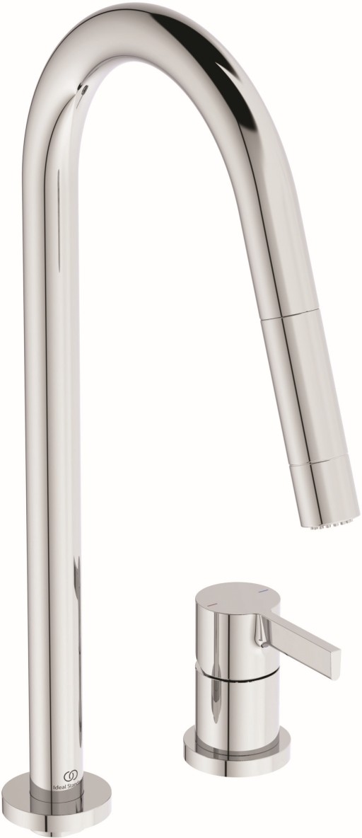 Baterie bucatarie Ideal Standard Gusto Round din 2 elemente  242mm  dus extractibil  pipa R rotativa  crom