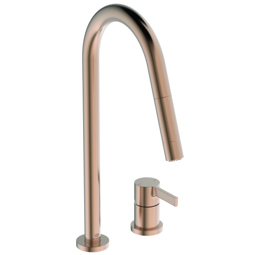 Baterie bucatarie Ideal Standard Gusto Round din 2 elemente  242mm  dus extractibil  pipa R rotativa  sunset rose
