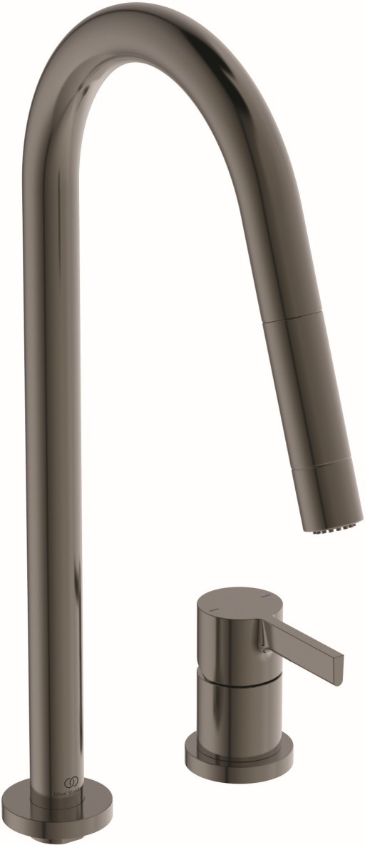 Baterie bucatarie Ideal Standard Gusto Round din 2 elemente  242mm  dus extractibil  pipa R rotativa  magnetic grey