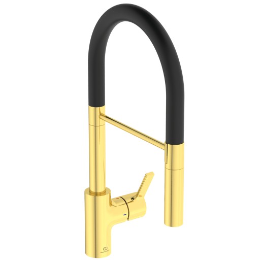 Baterie bucatarie Ideal Standard Gusto semi-pro  142mm  pipa flexibila cu dus  brushed gold