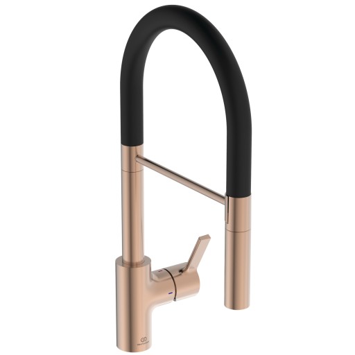 Baterie bucatarie Ideal Standard Gusto semi-pro  142mm  pipa flexibila cu dus  sunset rose
