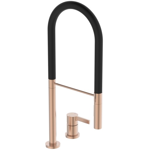 Baterie bucatarie Ideal Standard Gusto semi-pro din 2 elemente  142mm  pipa flexibila cu dus  sunset rose